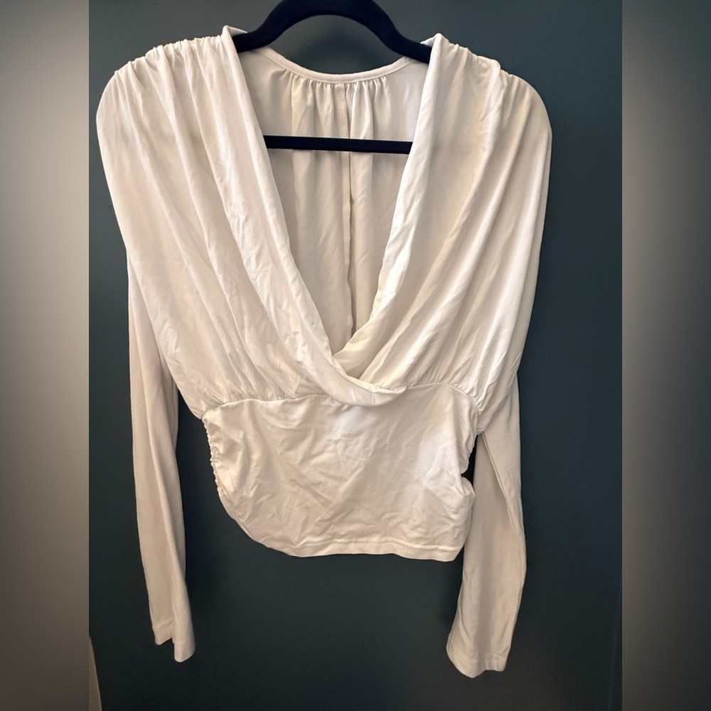 Commense Elegant White Draped Blouse
